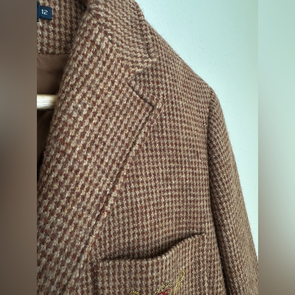 Vintage Ralph Lauren houndstooth riding blazer pure Woolmark Plaid Trim Italy 12 - Picture 9 of 17